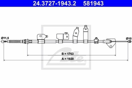 Трос ручника, правый ATE 24.3727-1943.2