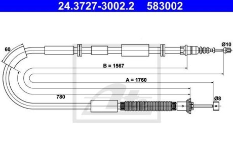 Трос ручника, правый ATE 24.3727-3002.2