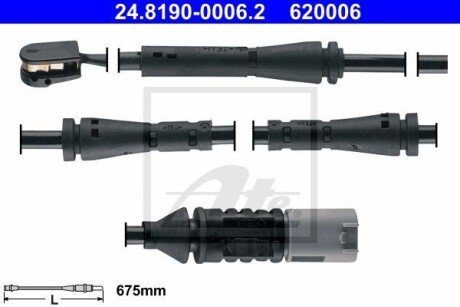 Датчик зносу гальмівних колодок (передніх) BMW 1 (F20)/2 (F22)/3 (F30) 1.6-4.0 10- (L=675mm) ATE 24.8190-0006.2