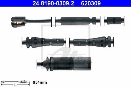 Датчик зносу гальмівних колодок (передніх) BMW X3 (F25) 10-17/X4 (F26) 14-18 (L=954mm) ATE 24.8190-0309.2