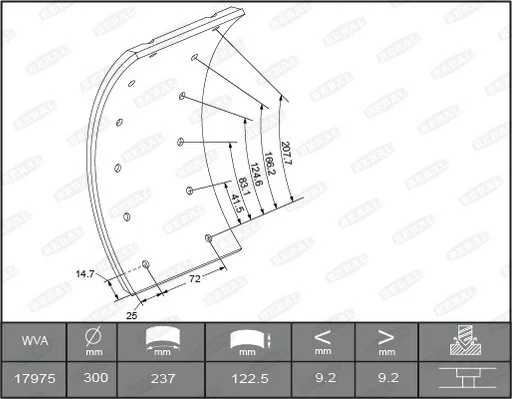 Гальмівні накладки задн (300x122. базовий) MERCEDES T2/LN1 04.86-12.94 BERAL KBL17351.0-1561 (фото 1)