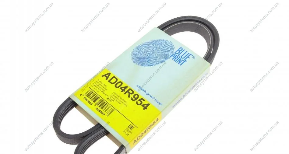 Ремінь генератора Mitsubishi Pajero 3.0 V6 90-00/ Chevrolet Matiz 1.0 05-/ Mazda Demio 1.3-1.5 98-03 Blue-print AD04R954 (фото 1)