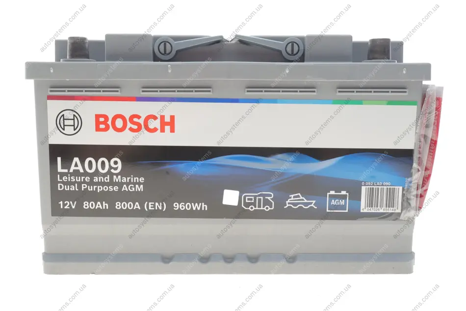 Акумуляторна батарея 80Ah/800A (315x175x190/+R/B13) (Dual Purpose AGM) BOSCH 0 092 LA0 090 (фото 1)