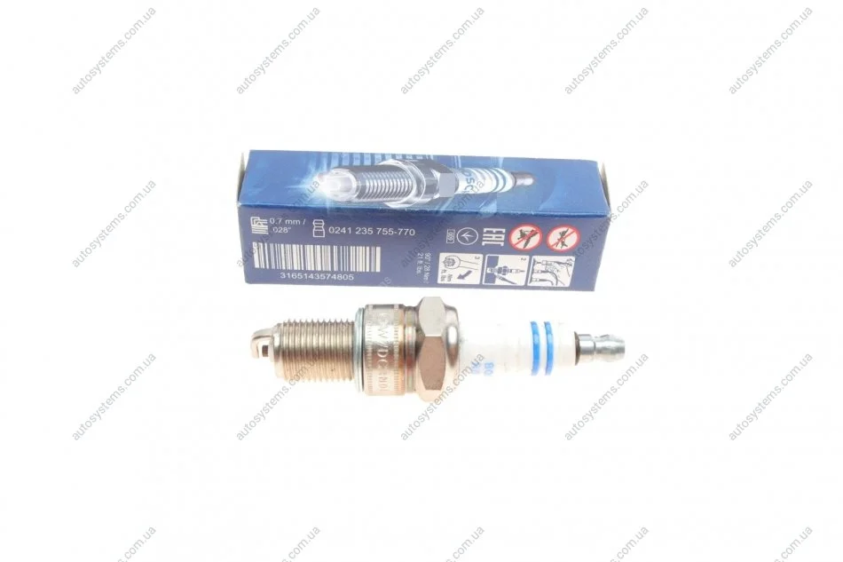 Свічка запалювання Chevrolet Aveo 1.4/1.5 05-08/Daewoo Lanos 1.3/1.5 97- BOSCH 0 241 235 755 (фото 1)