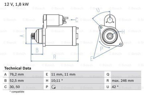 Стартер BOSCH 0 986 016 980