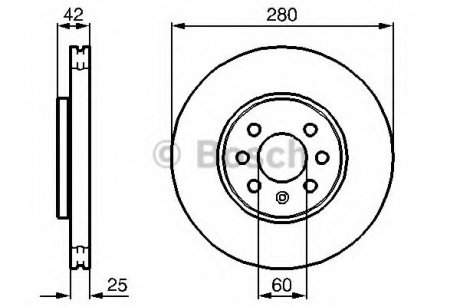 Диск гальмівний (передній) Opel Combo 01- (280x25) з покриттям BOSCH 0 986 479 B68