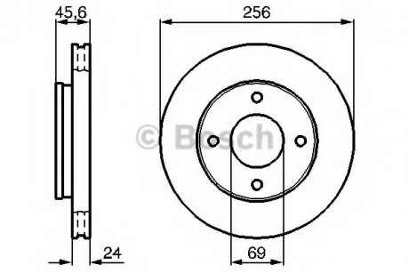 Диск гальмівний (передній) Mitsubishi Colt 04-12/Smart Forfour 04-06 (256x24) BOSCH 0 986 479 B83