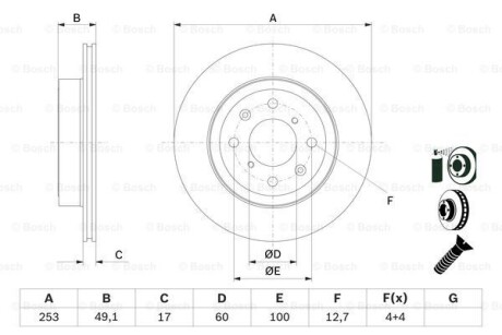 Тормозной диск передний вентилируемый BOSCH 0 986 479 E75