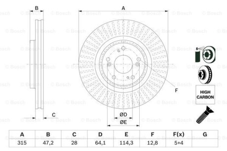 Тормозной диск передний вентилируемый BOSCH 0 986 479 F12