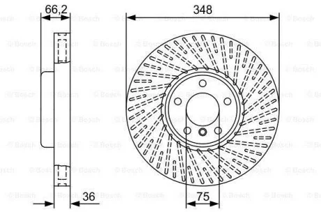 Диск гальмівний (передній) BMW 5 (F10/F11)/6 (F12/F13)/7 (F01-F04) 10- (348x36) (R)(з покр.)(вентил.) BOSCH 0 986 479 W20