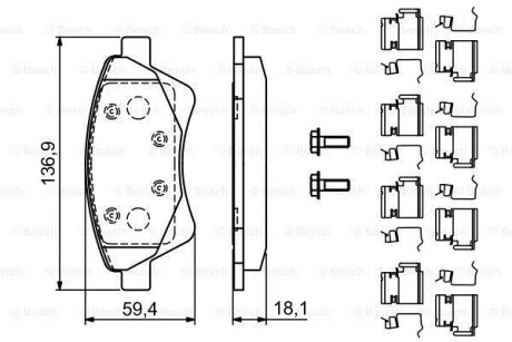 Тормозные колодки дисковые, комплект BOSCH 0 986 494 725