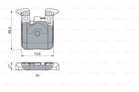 Колодки гальмівні (задні) BMW 1 (F20/F21)/3 (F30/F31/F34/F80)/4 (F32/F82) 11- B37/B47/N13/N47/N55 BOSCH 0 986 494 948