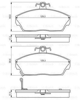 Колодки гальмівні (передні) Honda Civic VI/VII 94-05/Concerto 89-95/Rover 400 90-00 (17.5x129.3x68.6) BOSCH 0 986 495 233