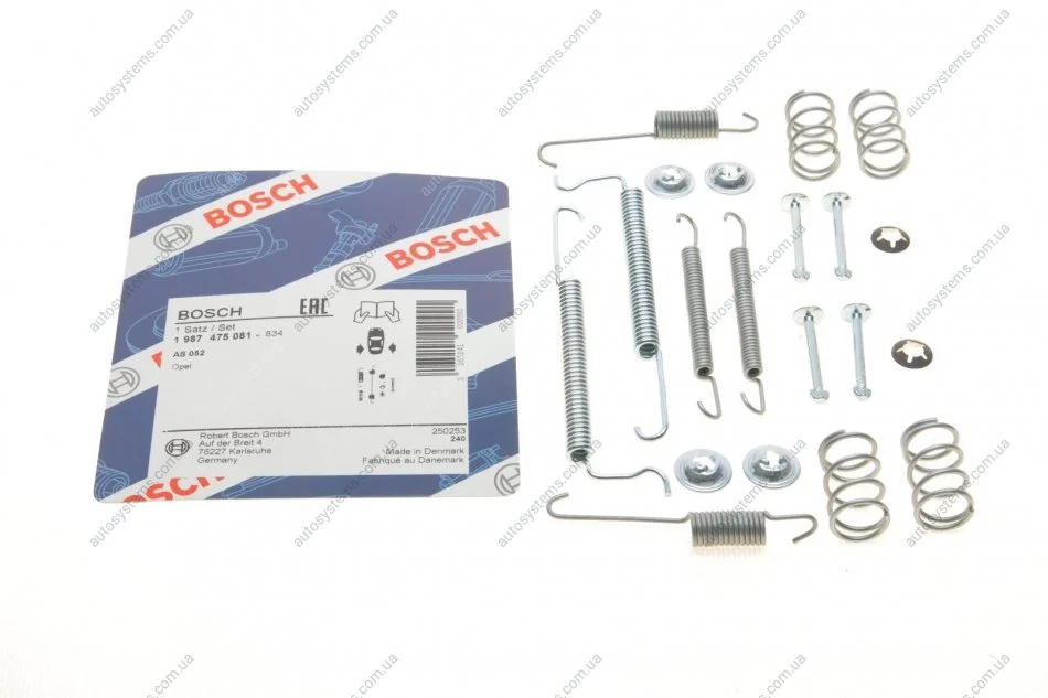 Монтажний набір гальмівної колодки OPEL CORSA A, CORSA A TR, KADETT D, KADETT E 1.0-1.6 08.79-07.94 BOSCH 1 987 475 081 (фото 1)