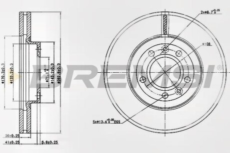 Тормозной диск передний вентилируемый BREMSI DBB132V