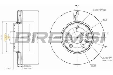 Тормозной диск передний вентилируемый BREMSI DBB733V