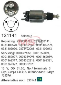 Реле стартера втягивающее CARGO 131141
