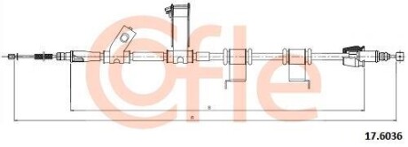 Трос ручника, правый COFLE 17.6036