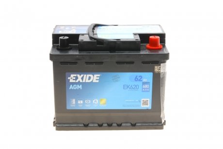 Акумуляторна батарея 62Ah/680A (242x175x190/+R/B13) (Start-Stop AGM) EXIDE EK620