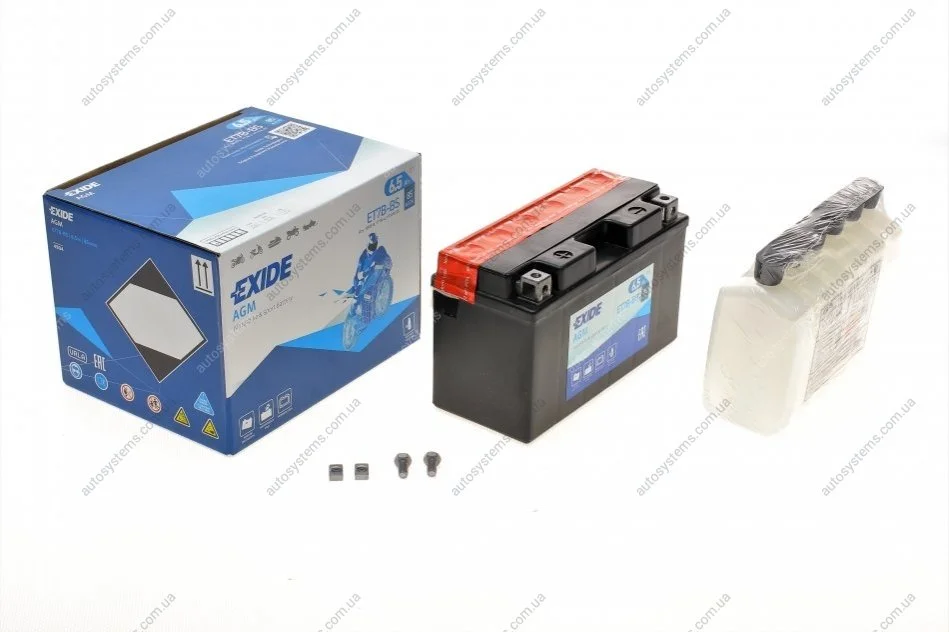 Акумуляторна батарея 6.5Ah/85A (150x65x93/+L/B0) (AGM) (мото) (сухозаряджений) EXIDE ET7B-BS (фото 1)