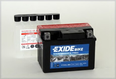 Аккумулятор 12В 3Ач 50А(EN) R+ EXIDE YTX4L-BS