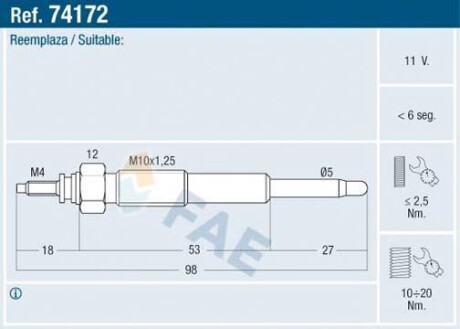 Свеча накаливания FAE 74172