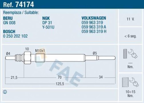 Свеча накаливания FAE 74174