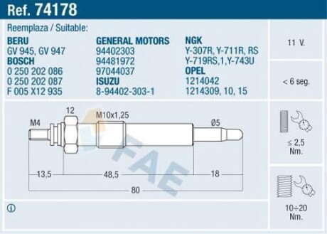 Свеча накаливания FAE 74178