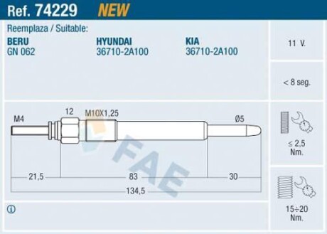 Свеча накаливания FAE 74229