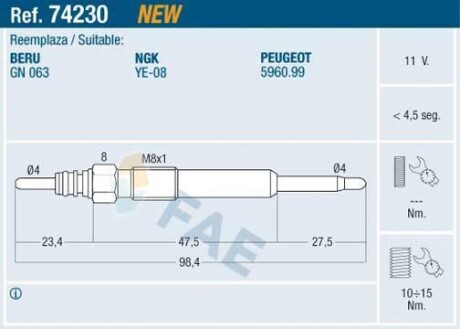 Свеча накаливания FAE 74230