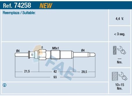 Свеча накаливания FAE 74258