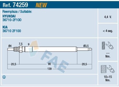 Свеча накаливания FAE 74259