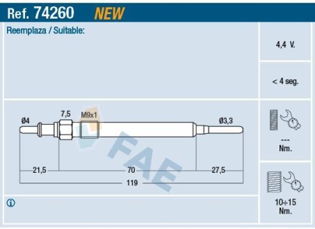 Свеча накаливания FAE 74260