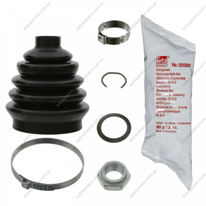 Пильник ШРКШ (зовнішній) VW Caddy I/II -00/ Golf III/ IV -06 (26x78x109) + змазка + хомути + гайка FEBI BILSTEIN 03595 (фото 1)