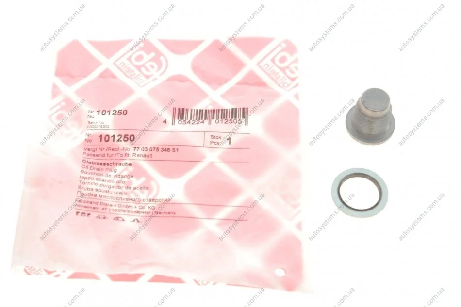 Болт зливу оливи Renault Trafic 01- (+шайба) (M16x1.5) FEBI BILSTEIN 101250 (фото 1)