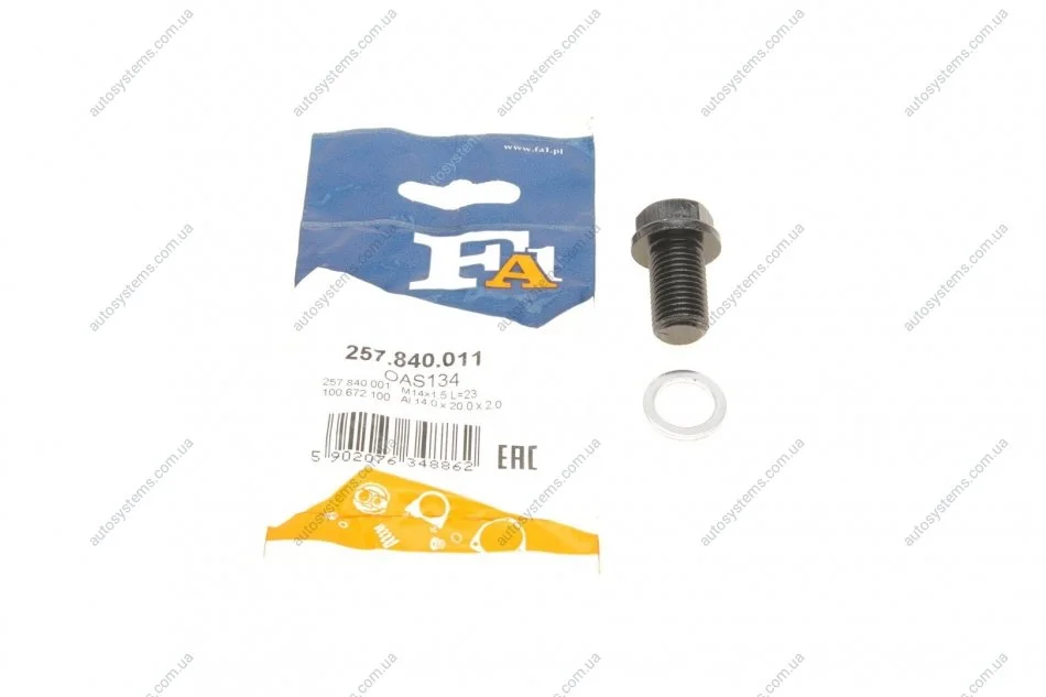 Болт зливу оливи + шайба Hyundai Santa Fe/Tucson/Kia Sportage 01- (M14x1.5x23) Fischer Automotive One (FA1) 257.840.011 (фото 1)