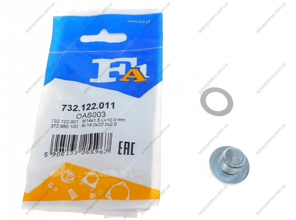 Болт зливу оливи + шайба Chevrolet Aveo/Daewoo Lanos/Nubira/Honda Accord/Civic 87- (M14x1.5) Fischer Automotive One (FA1) 732.122.011 (фото 1)