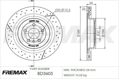 Тормозной диск задний вентилируемый FREMAX BD3605