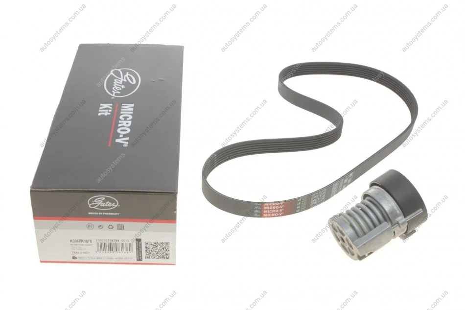 Комплект ременя генератора Audi A2/Seat Ibiza/Skoda Fabia/VW Golf/Polo 1.4/1.6/1.6FSI 97-15 (6PK1078) Gates K036PK1078 (фото 1)