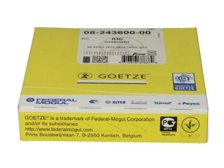 Кольца поршневые на 1 цилиндр, комплект, стандарт GOETZE 08-243600-00