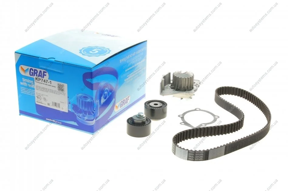 Комплект ГРМ + помпа Citroen/Peugeot 2.0HDI 99-06/Fiat Scudo/Ducato 2.0JTD 01-06 (141x25.4) (PA747) GRAF KP747-1 (фото 1)