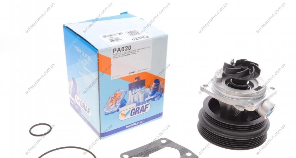 Помпа води Fiat Doblo/Palio/Stilo/Bravo 1.6 16V 95-11 (R/B) (8 лоп.) (8 кан.) GRAF PA620 (фото 1)