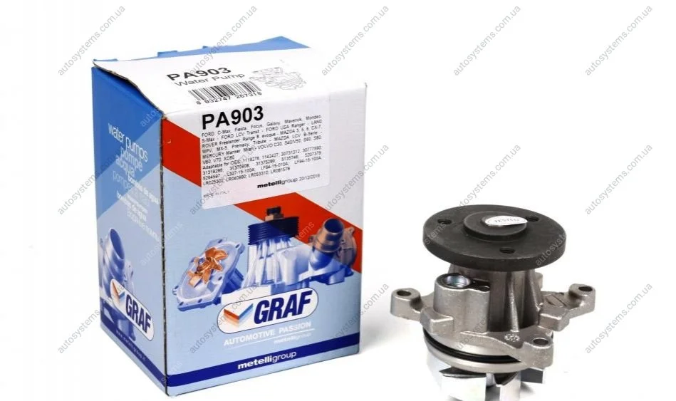 Помпа води Ford C-Max I/Focus II/III/Mondeo III/IV/V/Mazda 3/5/6/CX-7 1.8/2.0/2.3 00- (R/B) (6 лоп.) GRAF PA903 (фото 1)