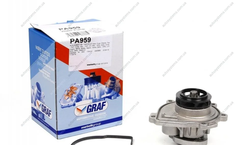 Помпа води Opel Astra/Vectra/Zafira/Insignia/Corsa 1.6/1.8 02-/Chevrolet Aveo 1.4/1.6 08-(B/B)(7лоп) GRAF PA959 (фото 1)