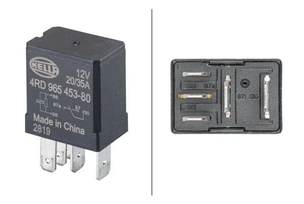 Реле (12V, 20A) MERCEDES A (W168), C (CL203), C (W203), C T-MODEL (S203), CLC (CL203), CLS (C218), E (VF211), E (W211), E T-MODEL (S211), G (W461), G (W463), GL (X164), M (W163), M (W164) 09.91- HELLA 4RD965 453-801 (фото 1)