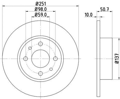 Тормозной диск задний невентилируемый HELLA 8DD 355 101-101