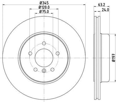 Тормозной диск задний вентилируемый HELLA 8DD 355 119-341