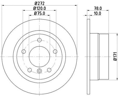 Тормозной диск задний невентилируемый HELLA 8DD 355 127-171