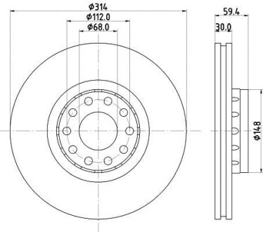 Тормозной диск передний вентилируемый HELLA 8DD 355 127-191