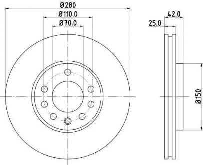 Тормозной диск передний вентилируемый HELLA 8DD 355 127-381